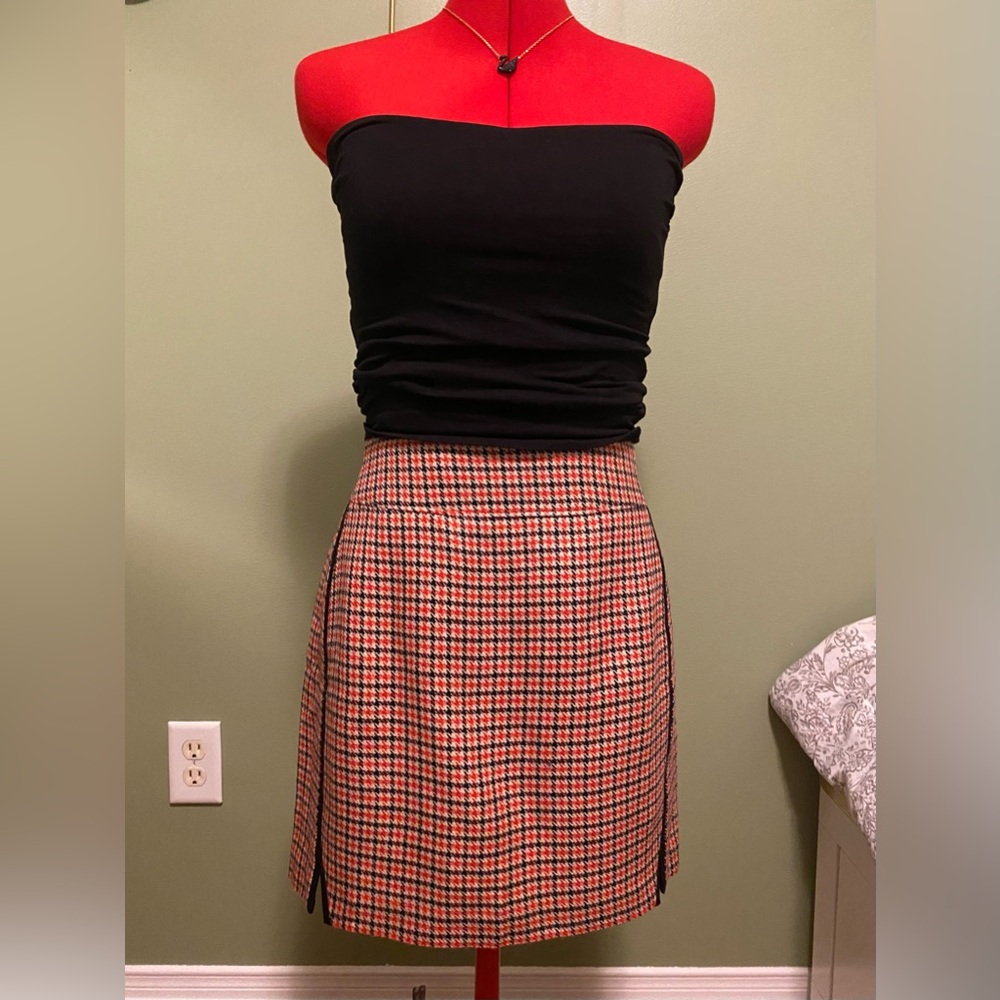 Maison Jules Red and Black Pencil Skirt Knee-Length
